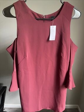 Ann Taylor Burgundy Cold-Shoulder Long Sleeve Top